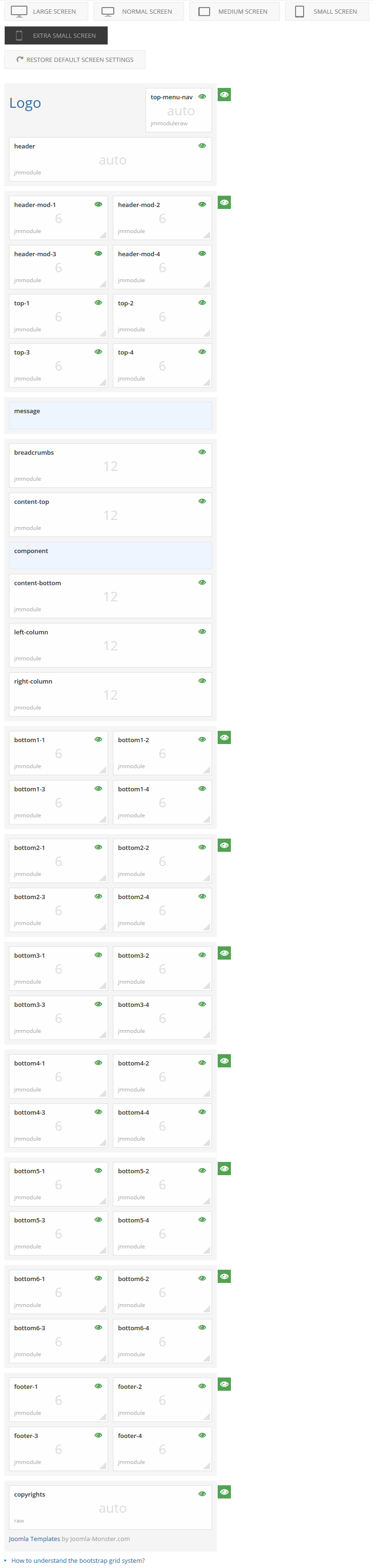 Module positions for extra small screen Module positions for extra small screen